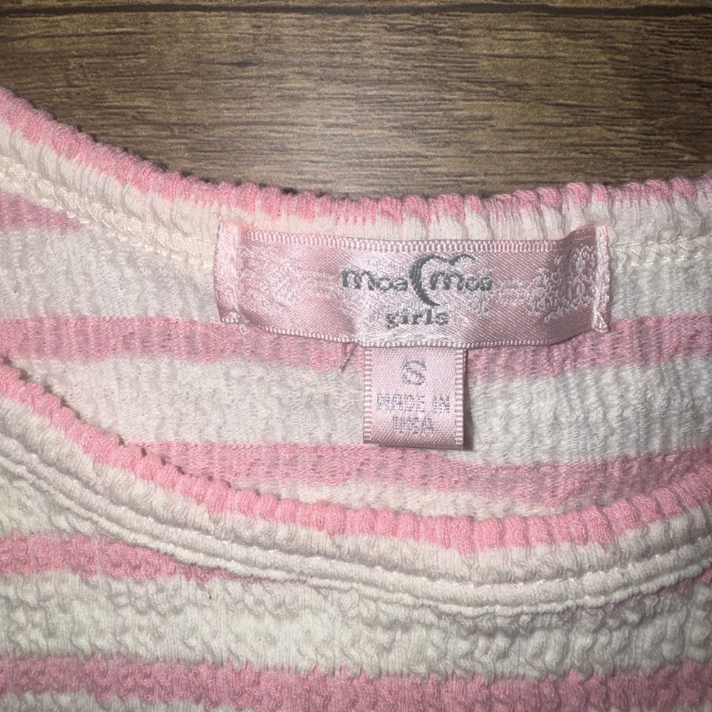 Juniors pink and white striped top